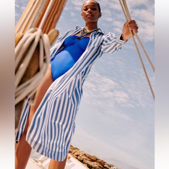 Sezane Dresses & Skirts - Sezane Maxine Shirt Dress Blue/White Stripe Sz Large Nautical Beachy